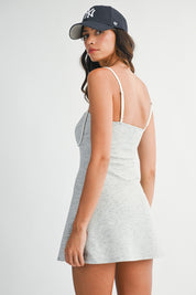 Grey Contrast Binding A-line Dress With Shorts Inside
