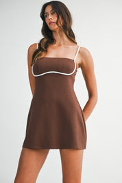 Chocolate Contrast Binding A-line Dress With Shorts Inside