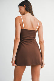 Chocolate Contrast Binding A-line Dress With Shorts Inside