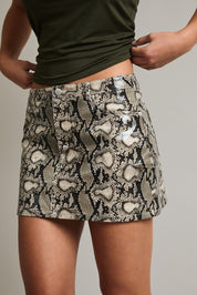 Mid-rise Snake Effect Mini Skirt