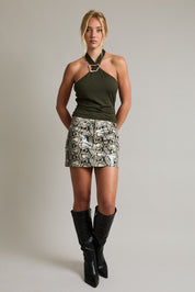 Mid-rise Snake Effect Mini Skirt