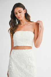 Sequin Beaded Embellished Tube Top And Skirt Set
