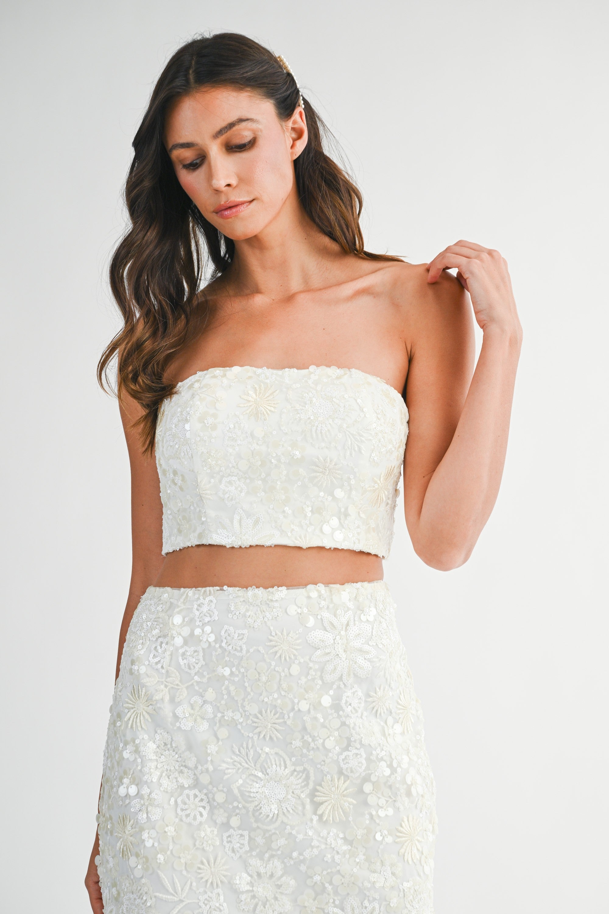 Sequin Beaded Embellished Tube Top And Skirt Set