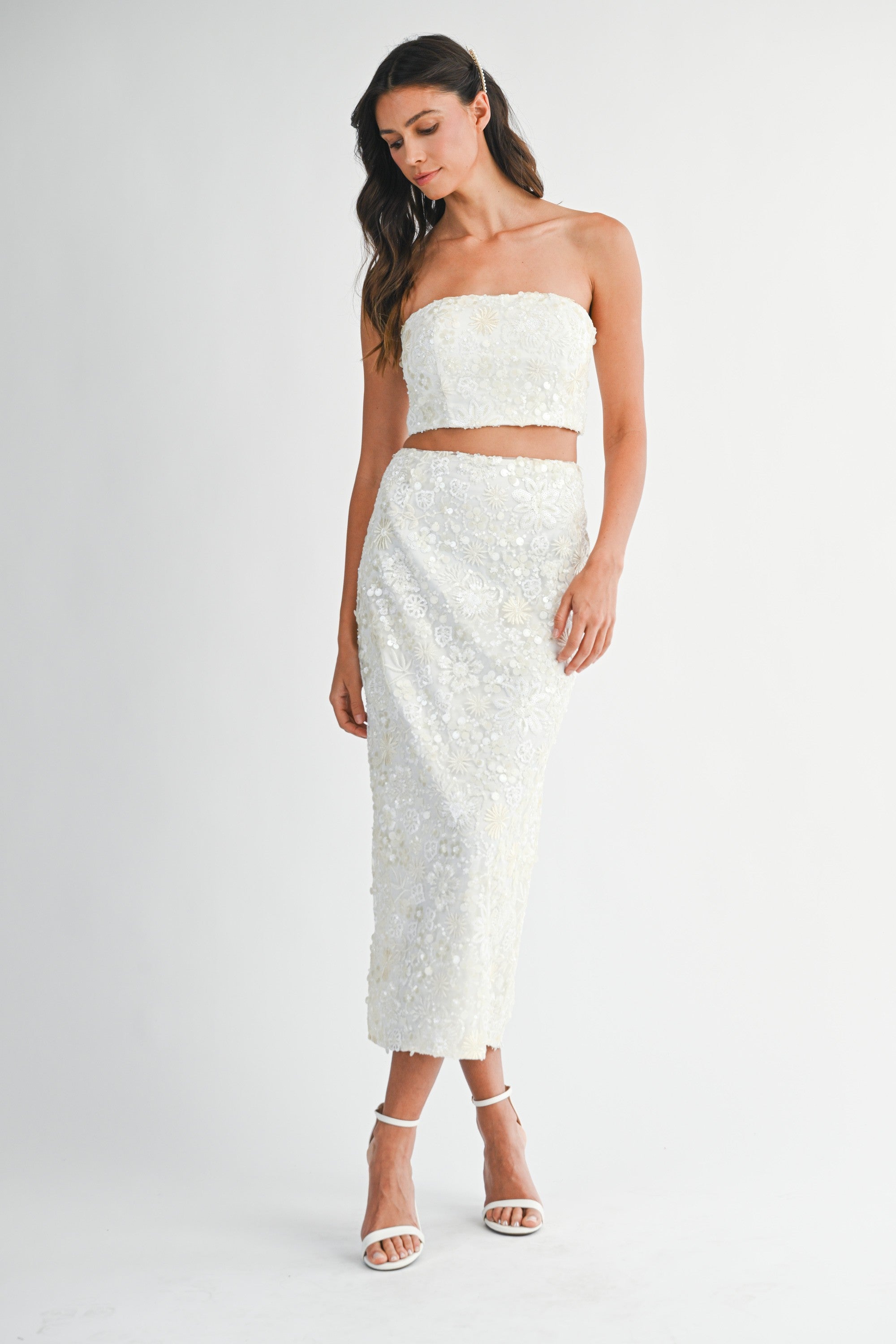 Sequin Beaded Embellished Tube Top And Skirt Set
