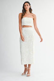 Sequin Beaded Embellished Tube Top And Skirt Set
