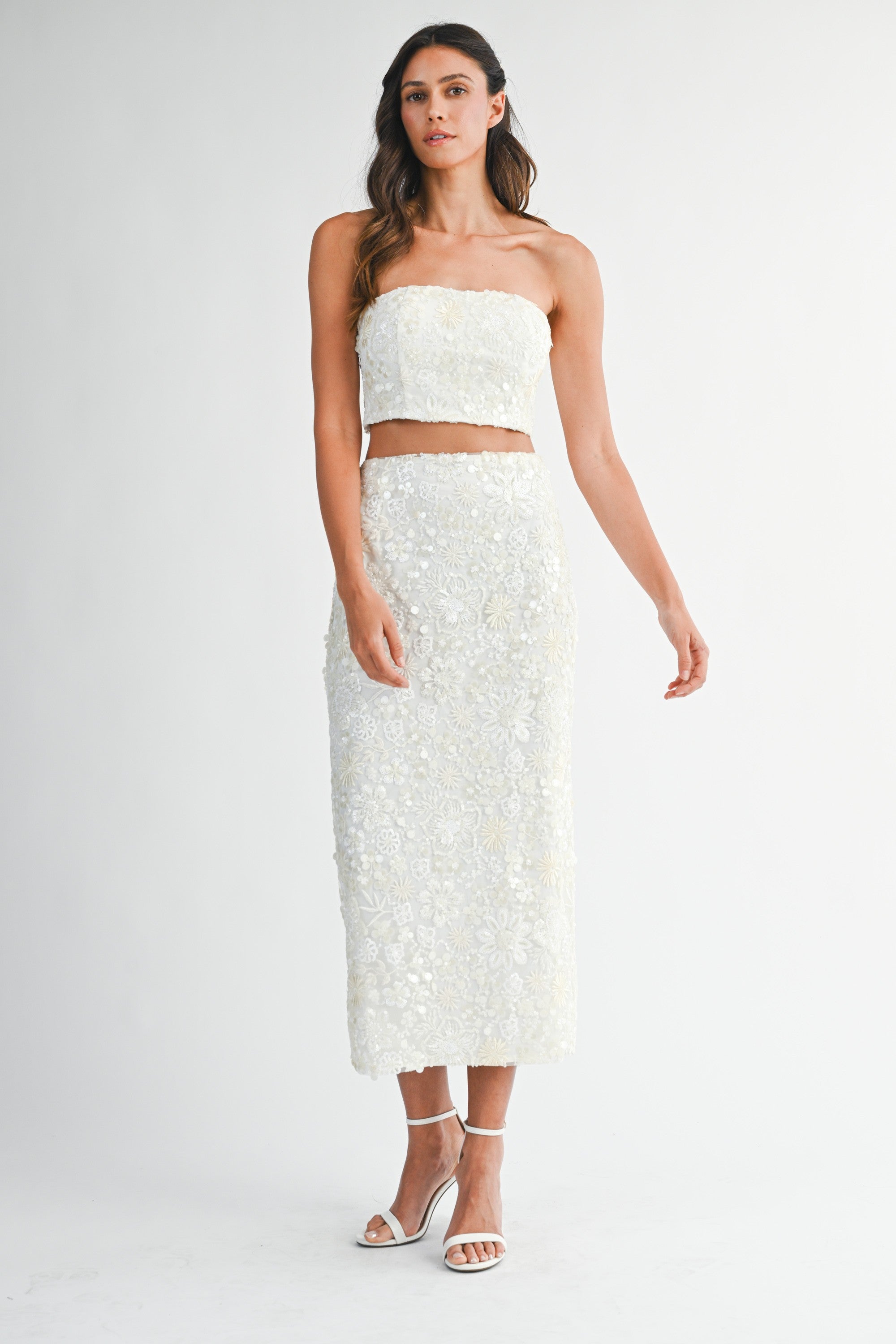 Sequin Beaded Embellished Tube Top And Skirt Set