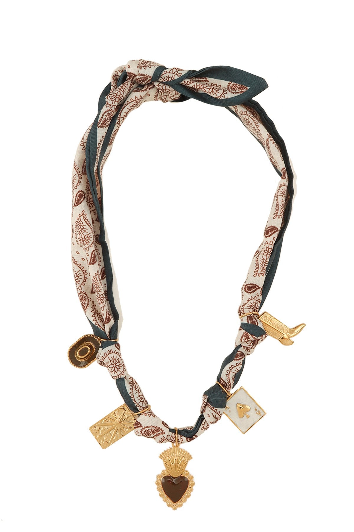 Printed Scarf Necklace With Poker Card Pendant