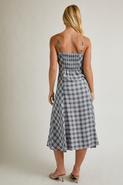 Strap Sweetheart Neckline Check Midi Dress