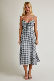 Strap Sweetheart Neckline Check Midi Dress