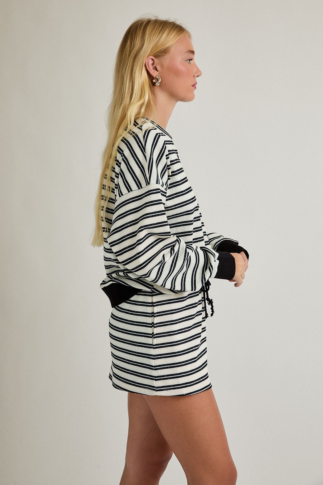 Round Neck Stripe Pullover & Mid Rise Mini Skort