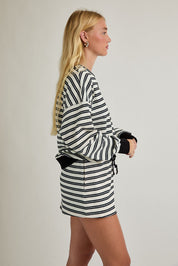 Round Neck Stripe Pullover & Mid Rise Mini Skort