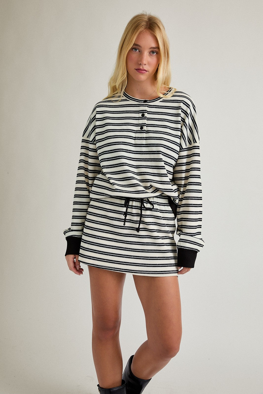 Round Neck Stripe Pullover & Mid Rise Mini Skort