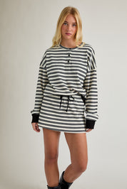 Round Neck Stripe Pullover & Mid Rise Mini Skort