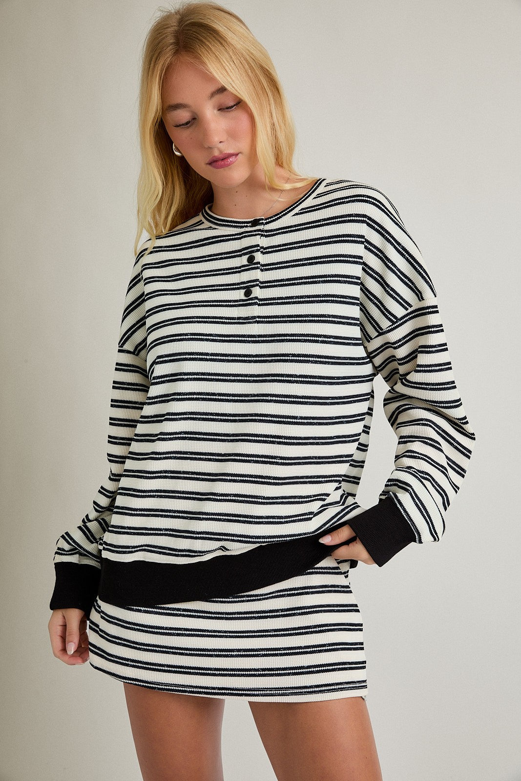 Round Neck Stripe Pullover & Mid Rise Mini Skort