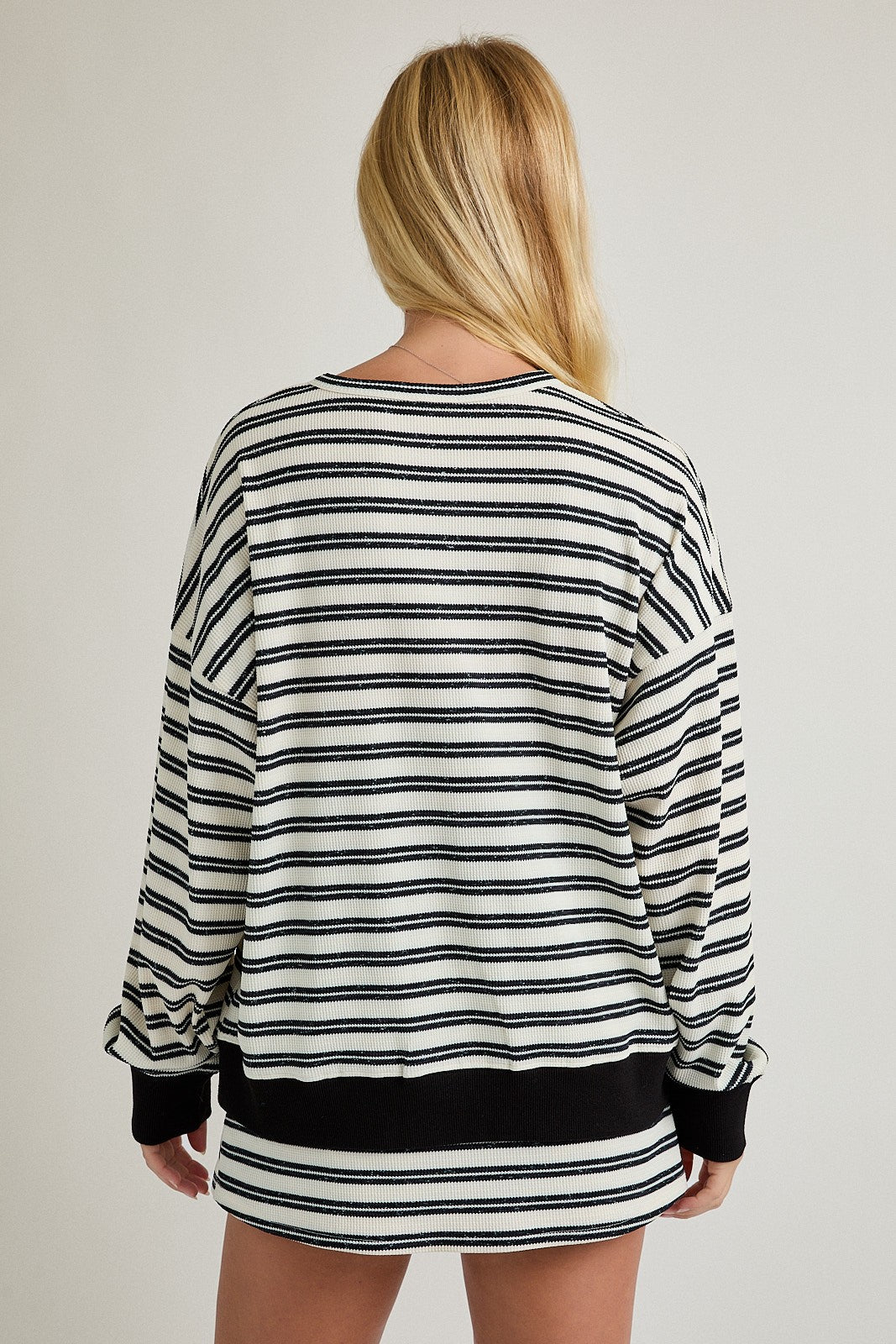 Round Neck Stripe Pullover & Mid Rise Mini Skort