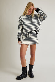 Round Neck Stripe Pullover & Mid Rise Mini Skort