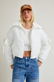 Puffer Jacket With Satin Ribbon On The Sleeve
