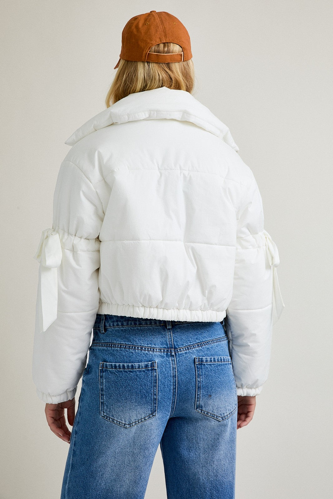 Puffer Jacket With Satin Ribbon On The Sleeve