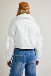 Puffer Jacket With Satin Ribbon On The Sleeve
