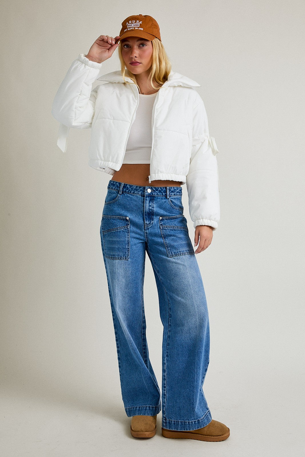 Puffer Jacket With Satin Ribbon On The Sleeve