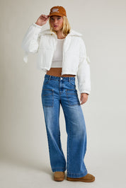 Puffer Jacket With Satin Ribbon On The Sleeve