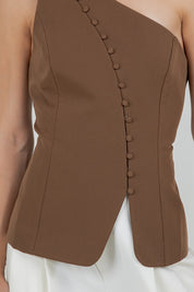 Structured Woven Asymmetrical Top W Button Accent