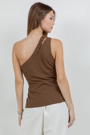 Structured Woven Asymmetrical Top W Button Accent