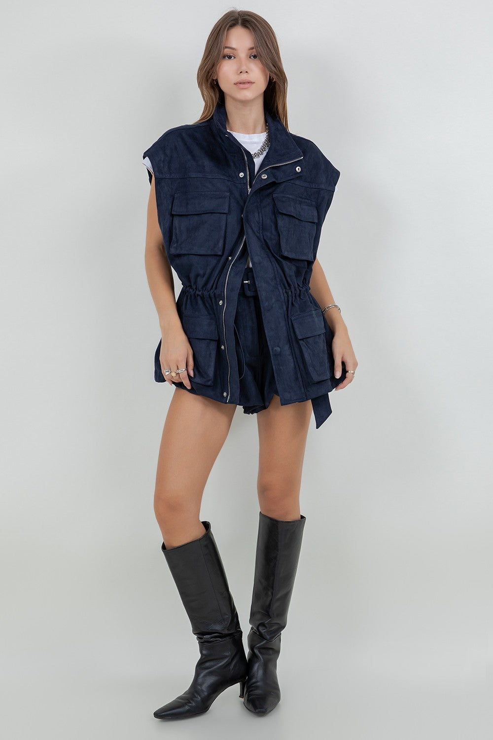 Suede Bubble Shorts With Self Belt