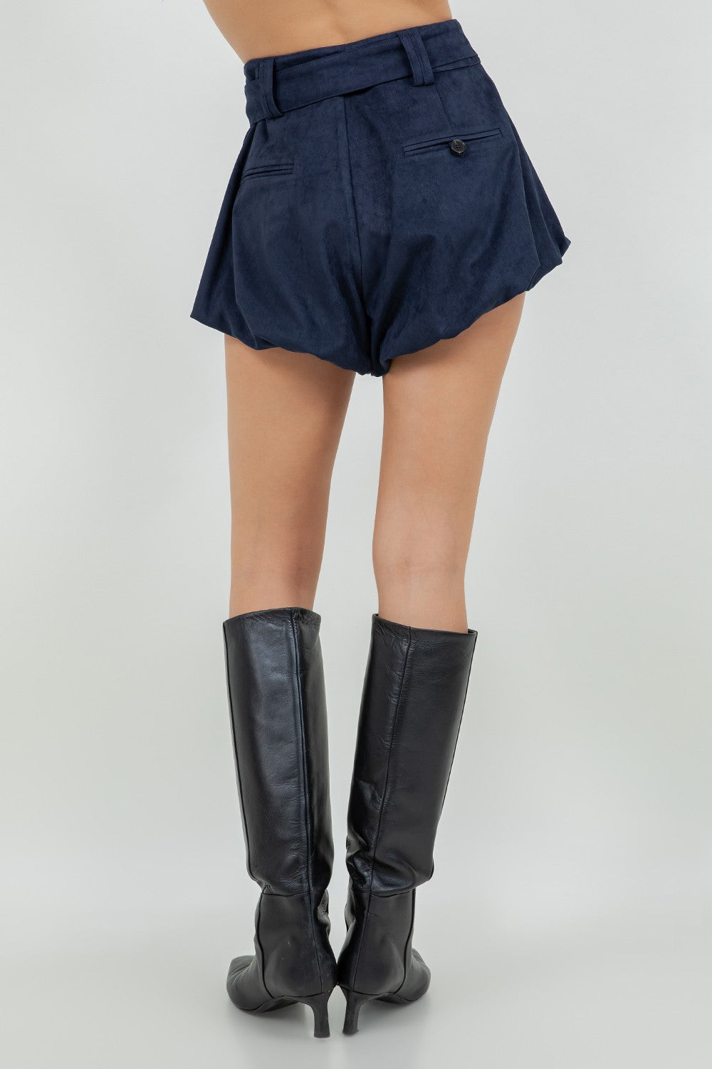 Suede Bubble Shorts With Self Belt