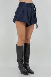 Suede Bubble Shorts With Self Belt