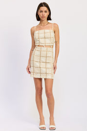 Sqaure Neck Mini Crochet Lace Beaded Dress