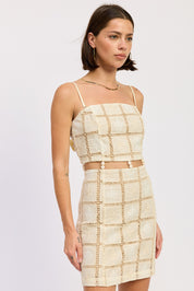 Sqaure Neck Mini Crochet Lace Beaded Dress