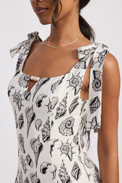 Sqaure Neck Fitted Mini Dress With Tie Straps