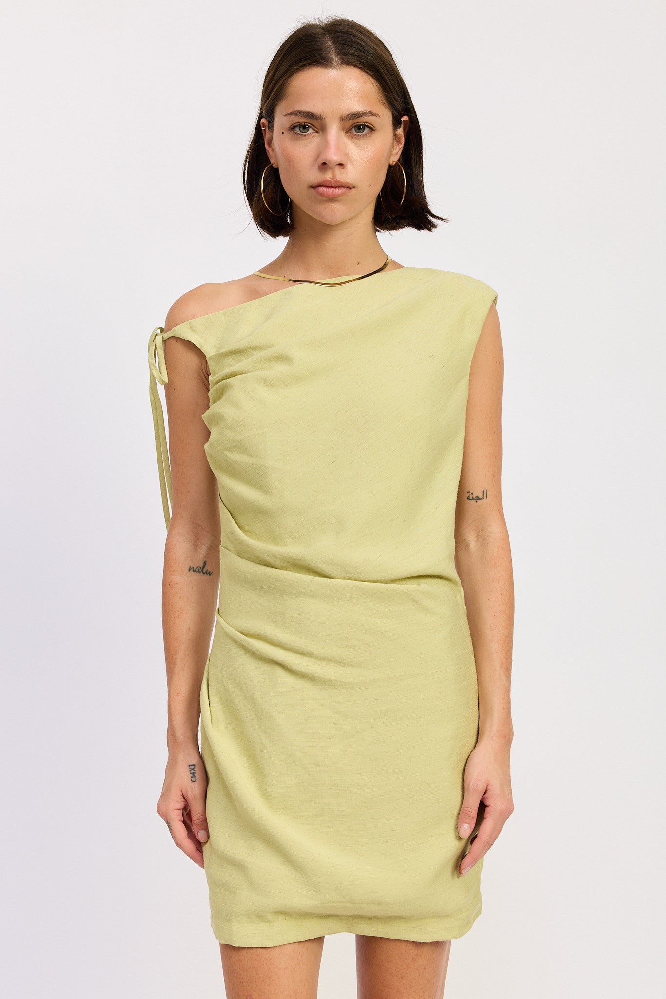 Lime Asymmetrical Mini Side Tie Dress