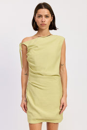Lime Asymmetrical Mini Side Tie Dress