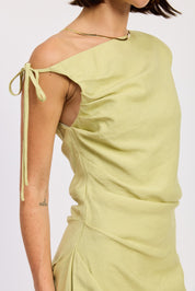 Lime Asymmetrical Mini Side Tie Dress