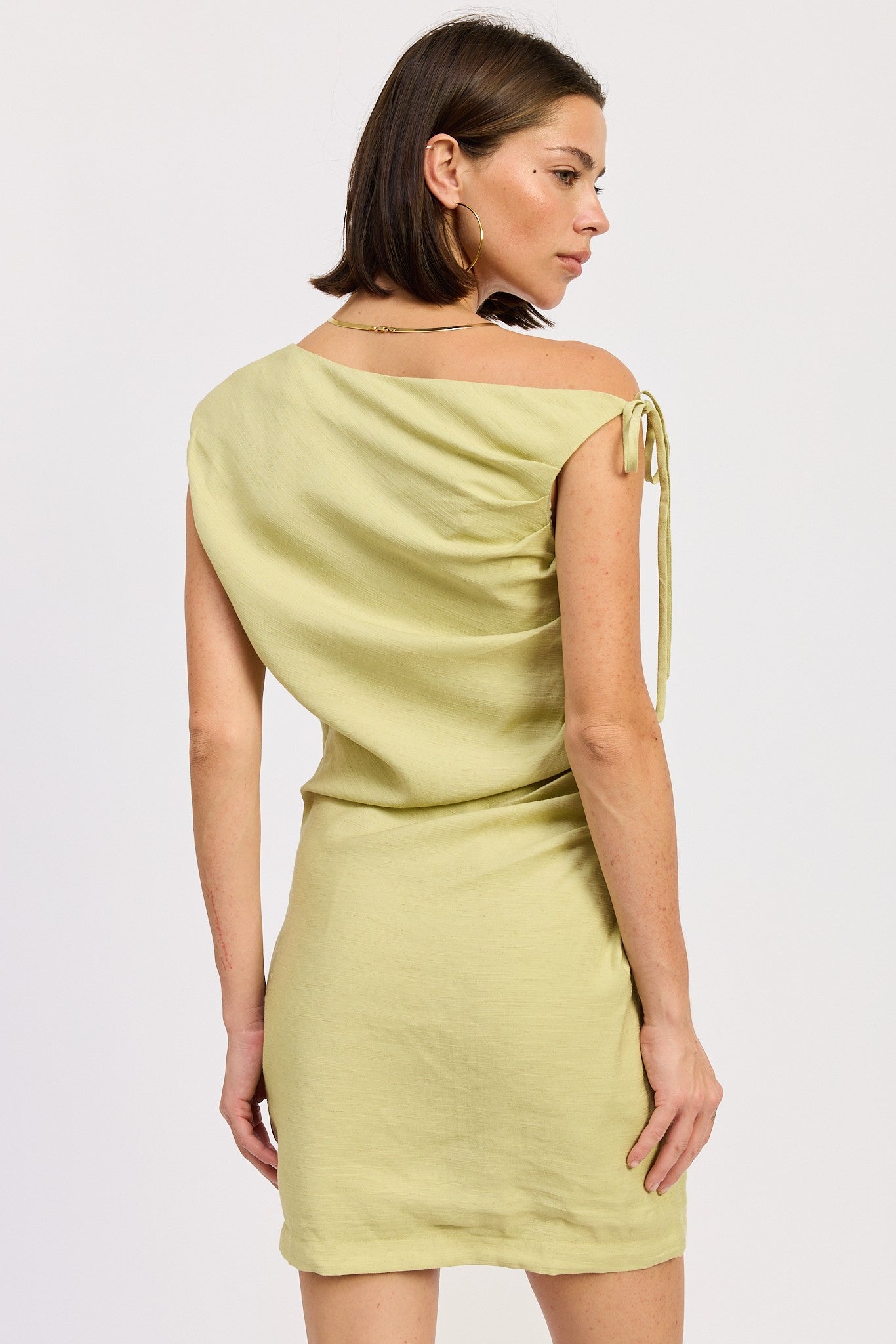 Lime Asymmetrical Mini Side Tie Dress