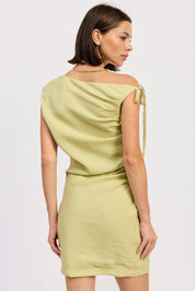 Lime Asymmetrical Mini Side Tie Dress
