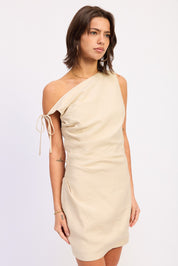 Oat Asymmetrical Mini Side Tie Dress