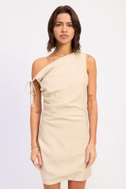 Oat Asymmetrical Mini Side Tie Dress