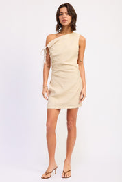 Oat Asymmetrical Mini Side Tie Dress