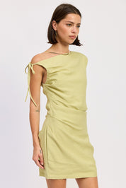 Lime Asymmetrical Mini Side Tie Dress