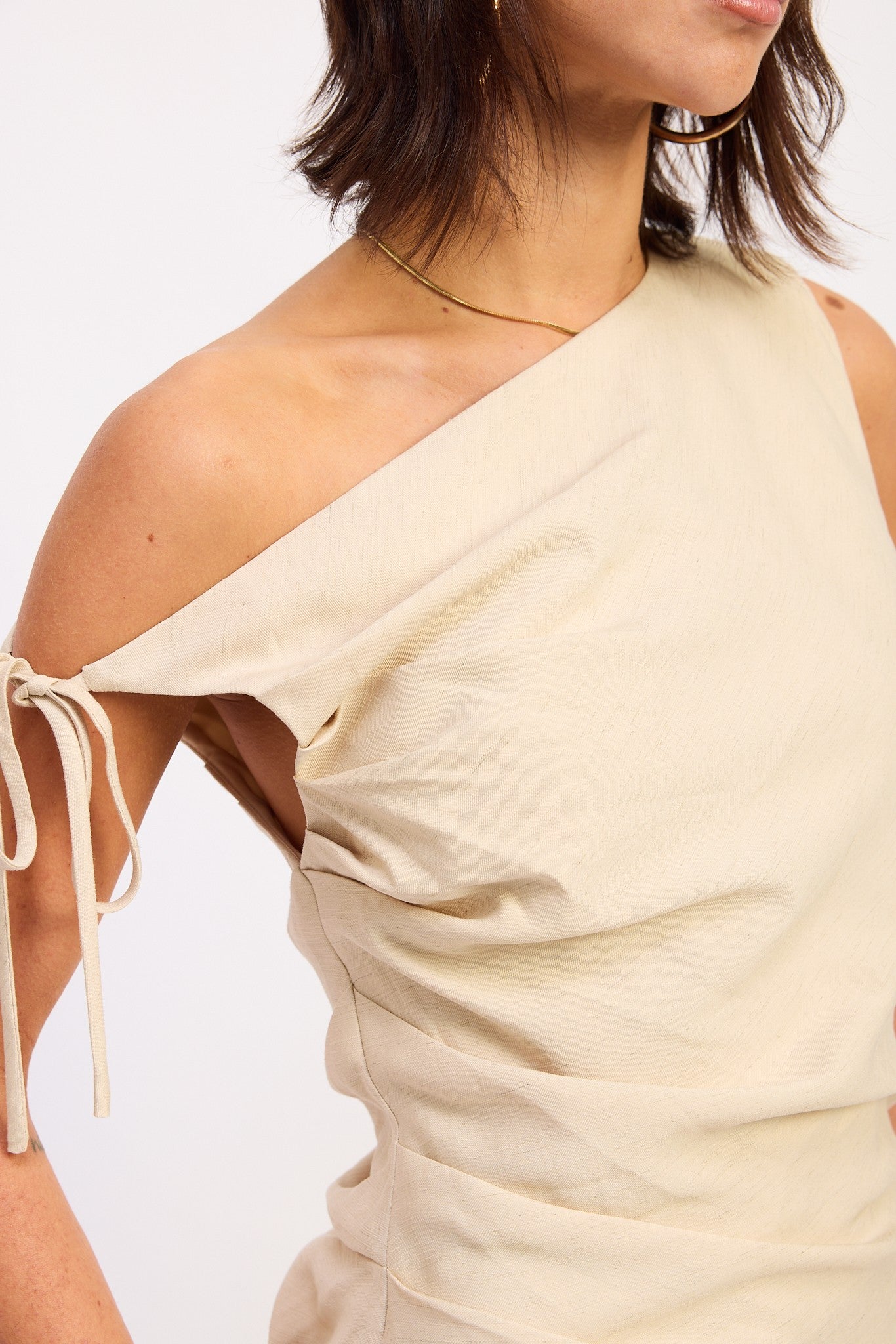 Oat Asymmetrical Mini Side Tie Dress