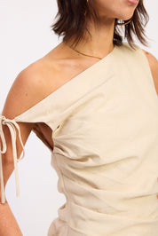 Oat Asymmetrical Mini Side Tie Dress