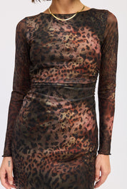 Mini Open Back Mesh Animal Print Dress