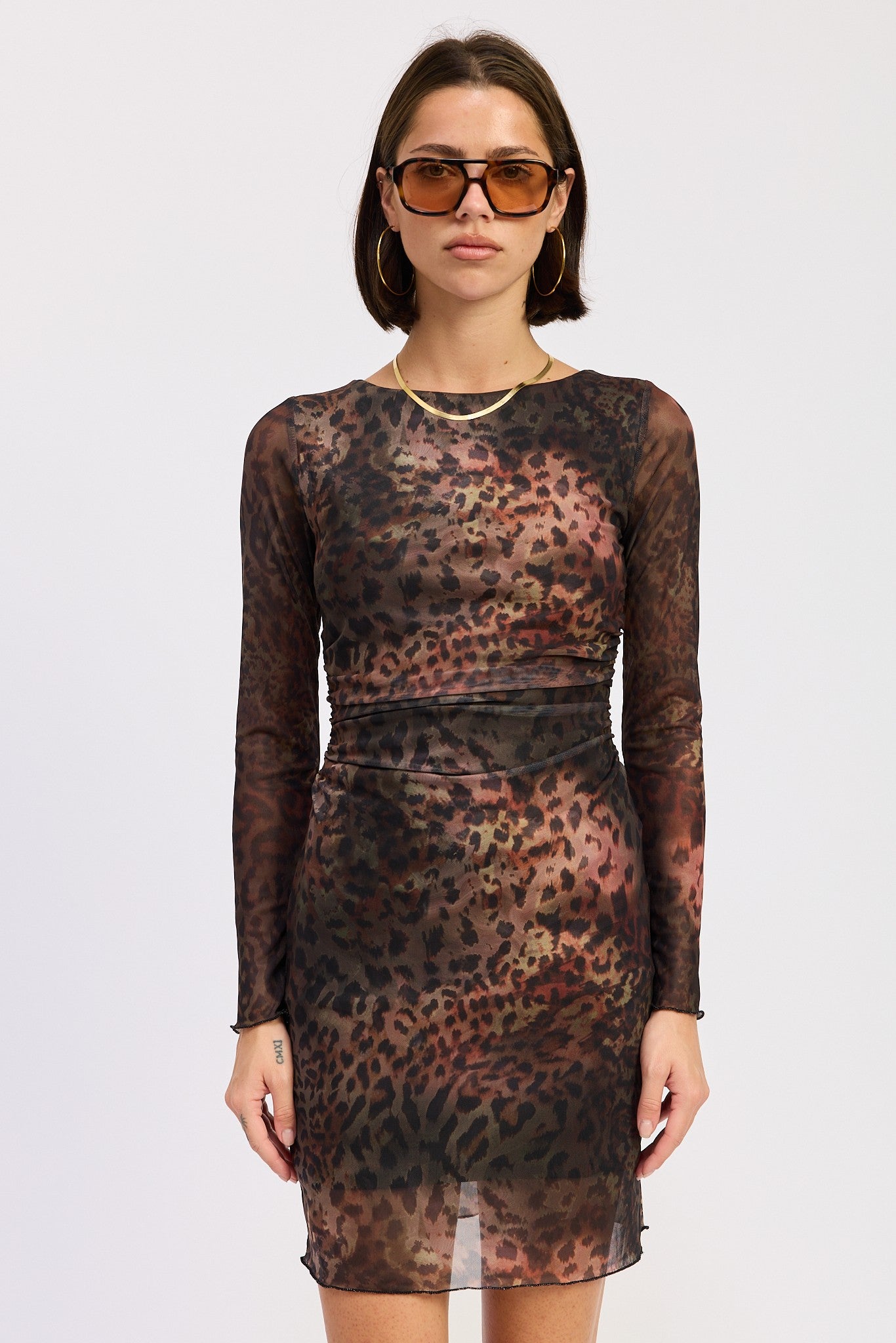 Mini Open Back Mesh Animal Print Dress
