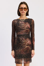 Mini Open Back Mesh Animal Print Dress