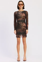 Mini Open Back Mesh Animal Print Dress