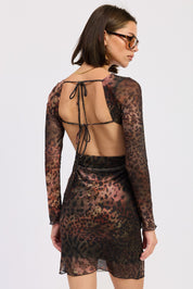 Mini Open Back Mesh Animal Print Dress