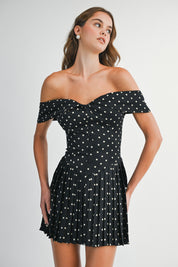 Polka Dot Off Shoulder Sweetheart Neckline Dress